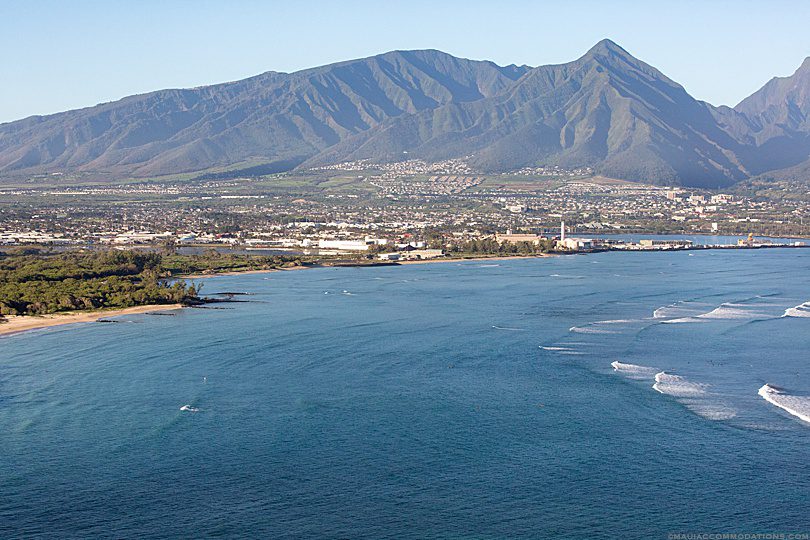 Aerial view of West Maui Mountains from Kanaha, Kahului, Maui
